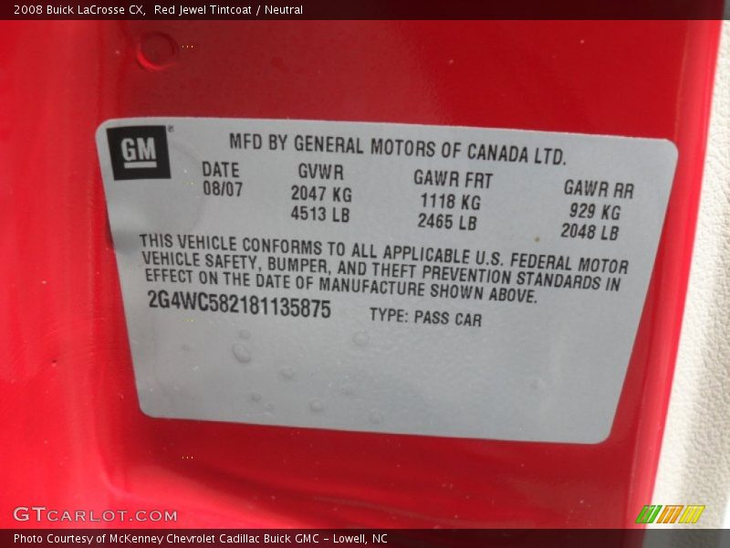 Red Jewel Tintcoat / Neutral 2008 Buick LaCrosse CX