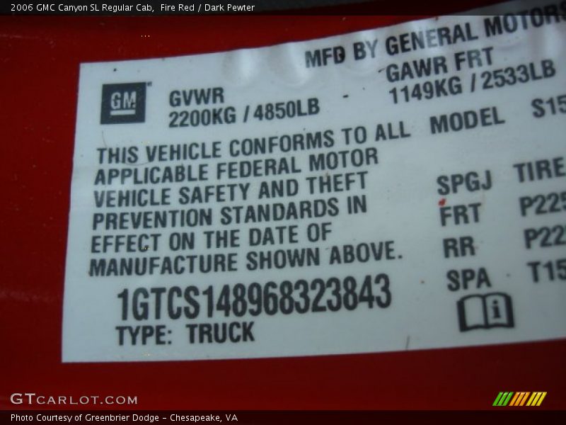 Fire Red / Dark Pewter 2006 GMC Canyon SL Regular Cab