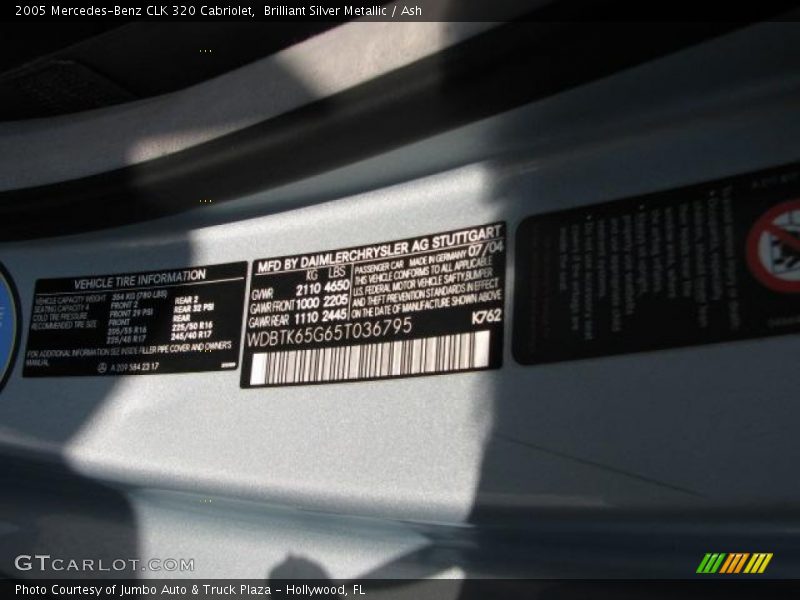 Brilliant Silver Metallic / Ash 2005 Mercedes-Benz CLK 320 Cabriolet