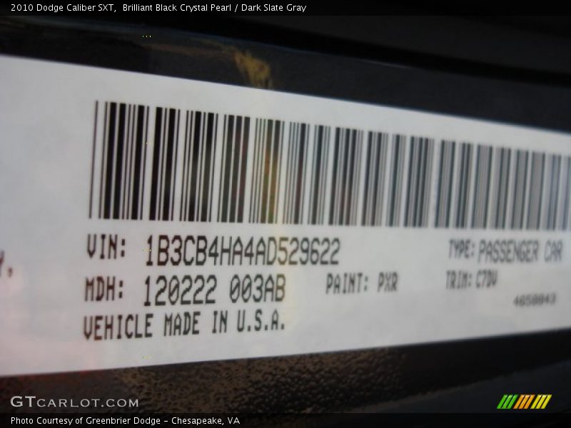 Brilliant Black Crystal Pearl / Dark Slate Gray 2010 Dodge Caliber SXT