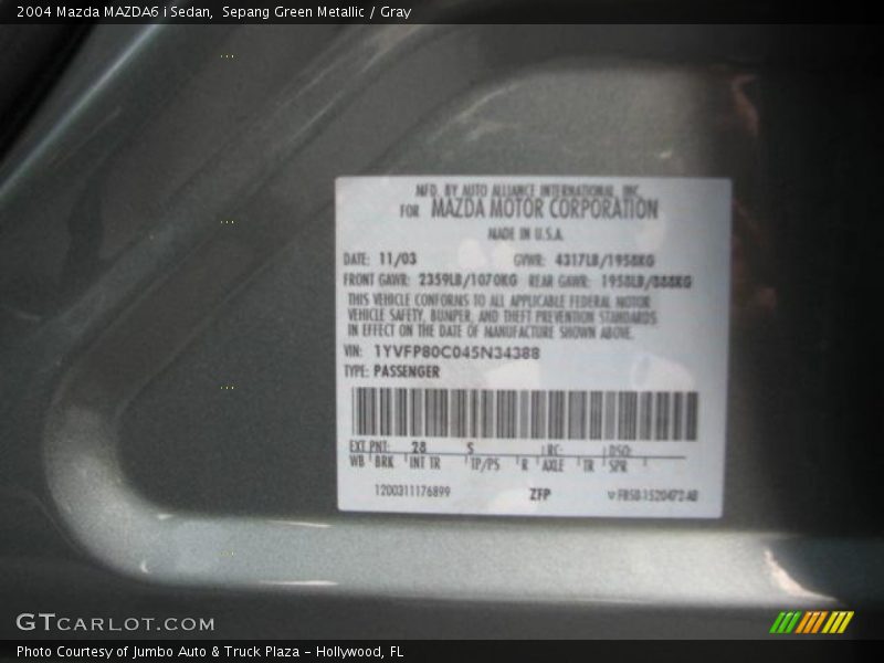 Sepang Green Metallic / Gray 2004 Mazda MAZDA6 i Sedan