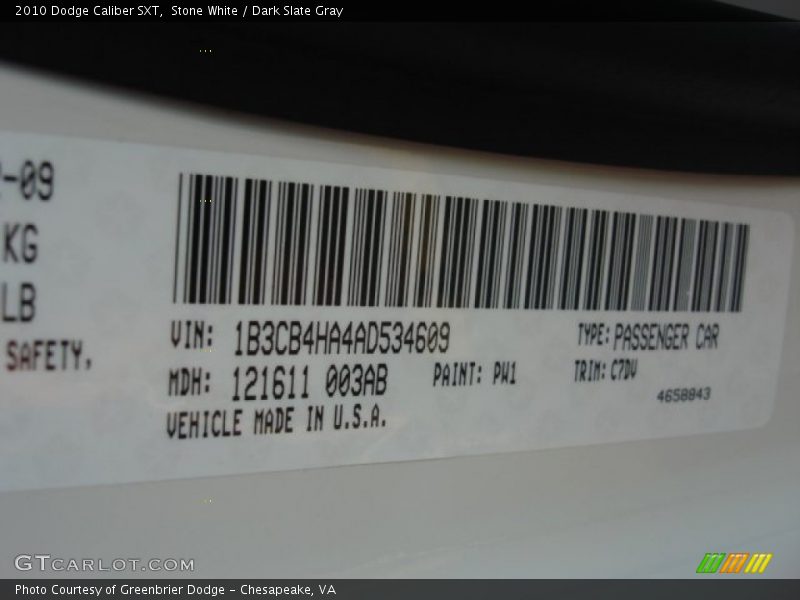 Stone White / Dark Slate Gray 2010 Dodge Caliber SXT