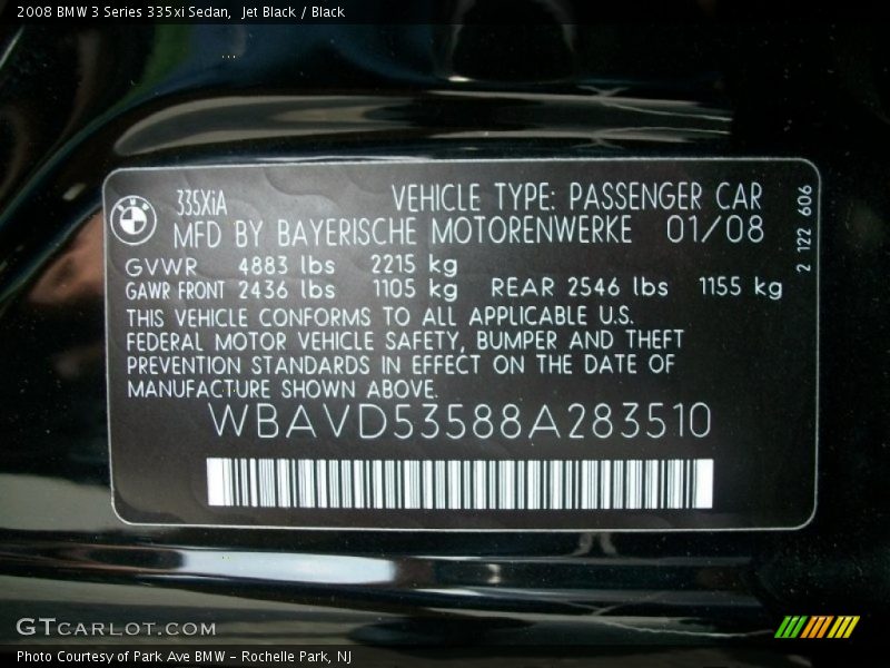 Jet Black / Black 2008 BMW 3 Series 335xi Sedan