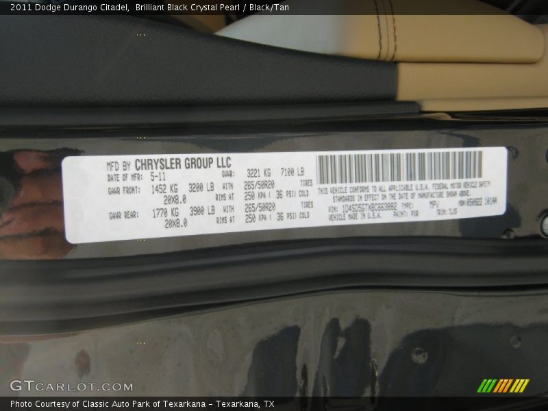 Brilliant Black Crystal Pearl / Black/Tan 2011 Dodge Durango Citadel