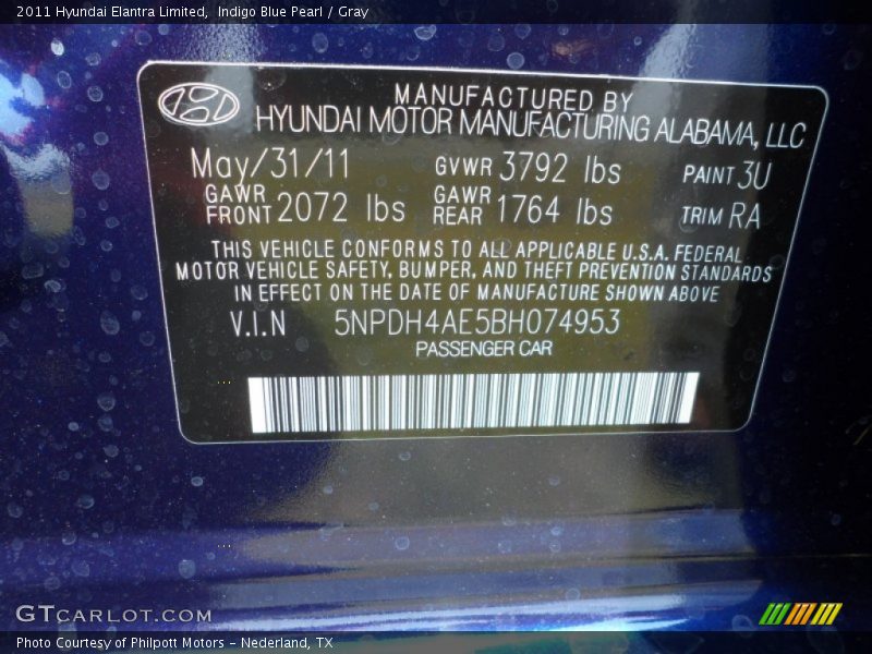 Indigo Blue Pearl / Gray 2011 Hyundai Elantra Limited