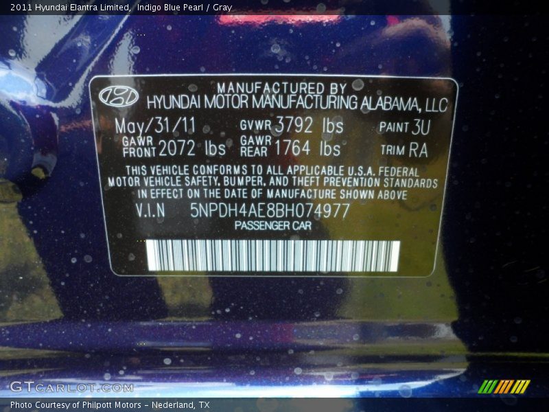 Indigo Blue Pearl / Gray 2011 Hyundai Elantra Limited