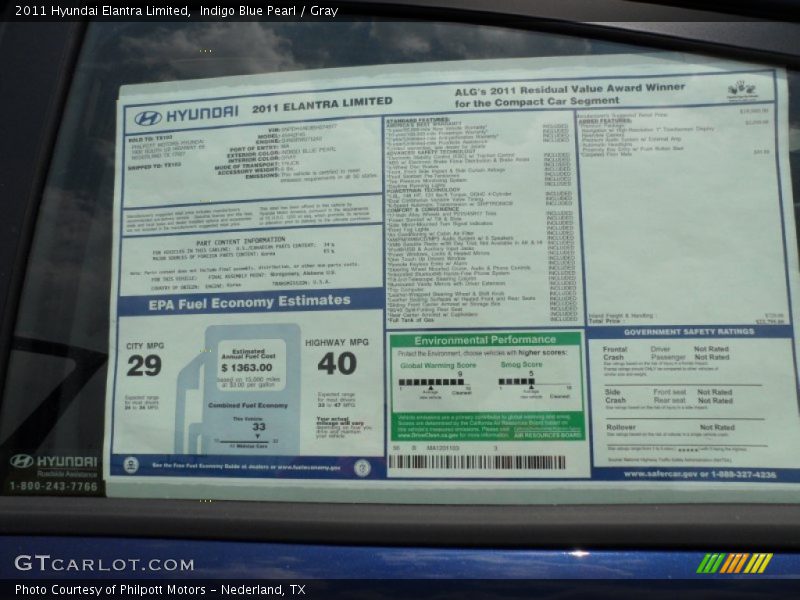 Indigo Blue Pearl / Gray 2011 Hyundai Elantra Limited