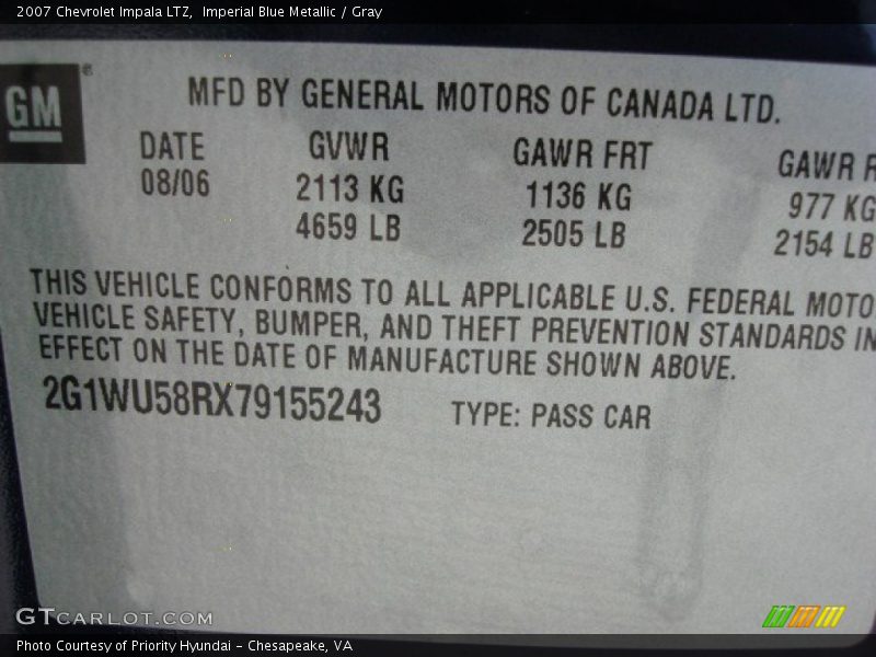 Imperial Blue Metallic / Gray 2007 Chevrolet Impala LTZ