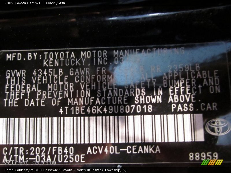 Black / Ash 2009 Toyota Camry LE
