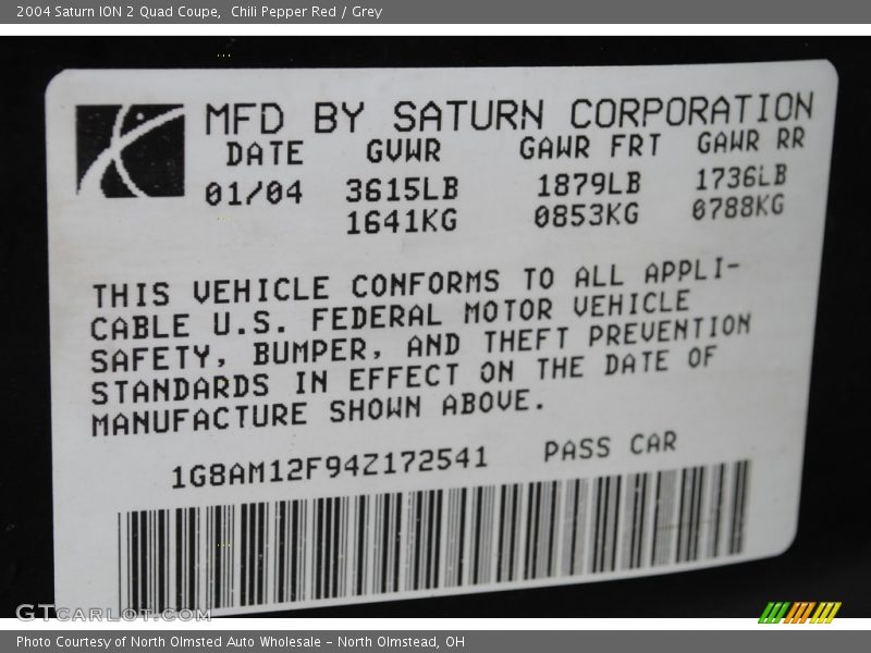 Chili Pepper Red / Grey 2004 Saturn ION 2 Quad Coupe