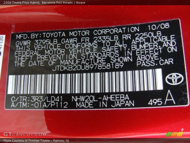Barcelona Red Metallic / Bisque 2009 Toyota Prius Hybrid