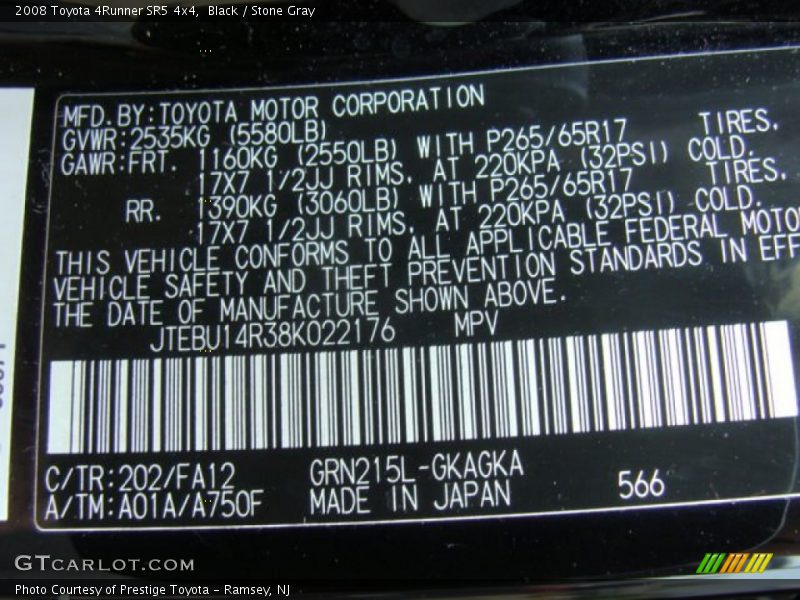 Black / Stone Gray 2008 Toyota 4Runner SR5 4x4