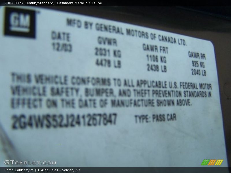 Cashmere Metallic / Taupe 2004 Buick Century Standard