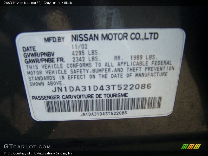 Gray Lustre / Black 2003 Nissan Maxima SE