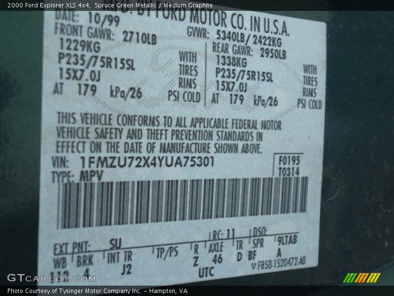 Spruce Green Metallic / Medium Graphite 2000 Ford Explorer XLS 4x4