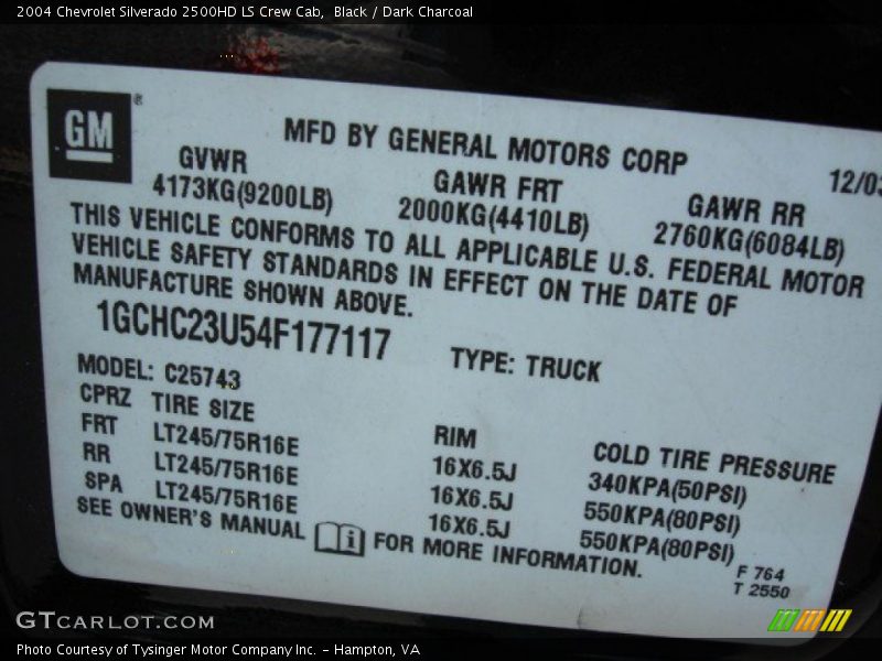 Black / Dark Charcoal 2004 Chevrolet Silverado 2500HD LS Crew Cab