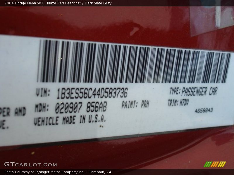 Blaze Red Pearlcoat / Dark Slate Gray 2004 Dodge Neon SXT