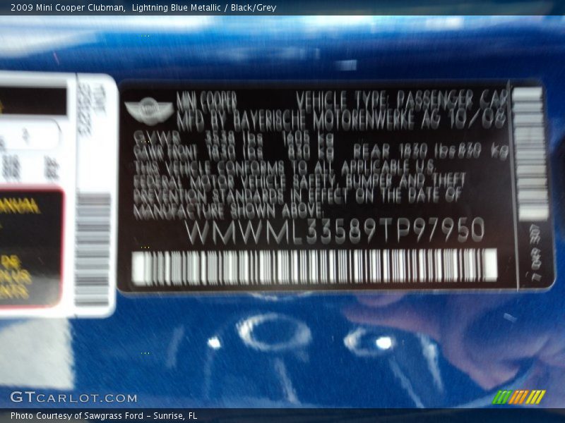Lightning Blue Metallic / Black/Grey 2009 Mini Cooper Clubman