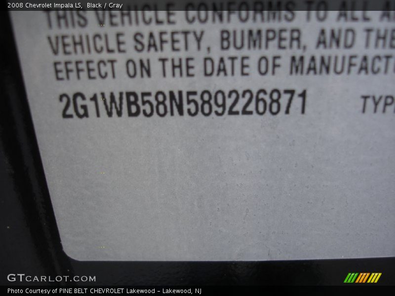 Black / Gray 2008 Chevrolet Impala LS