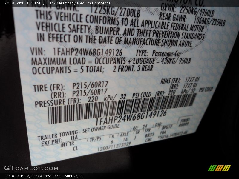 Black Clearcoat / Medium Light Stone 2008 Ford Taurus SEL