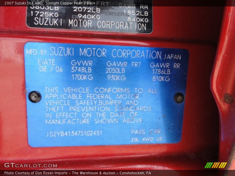 Sunlight Copper Pearl / Black 2007 Suzuki SX4 AWD