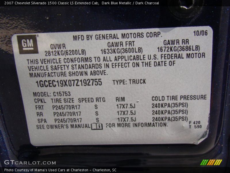 Dark Blue Metallic / Dark Charcoal 2007 Chevrolet Silverado 1500 Classic LS Extended Cab