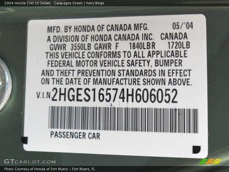 Galapagos Green / Ivory Beige 2004 Honda Civic LX Sedan