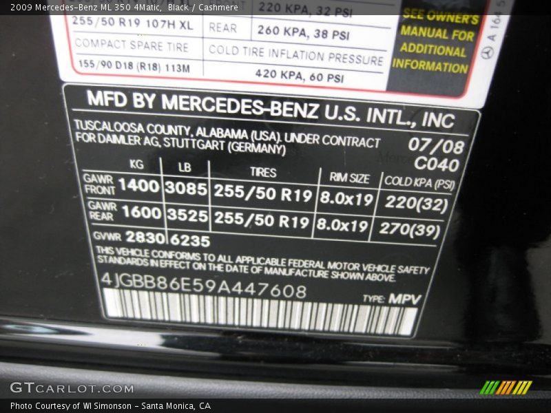 Black / Cashmere 2009 Mercedes-Benz ML 350 4Matic