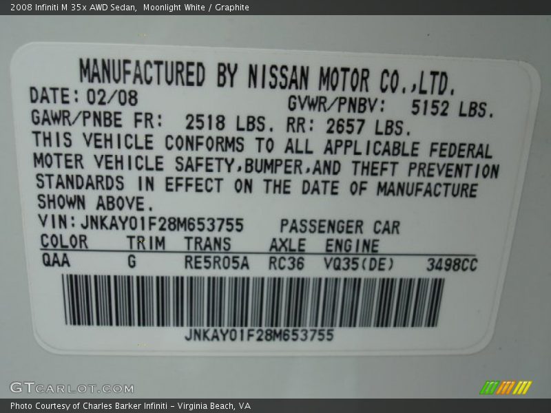 Moonlight White / Graphite 2008 Infiniti M 35x AWD Sedan