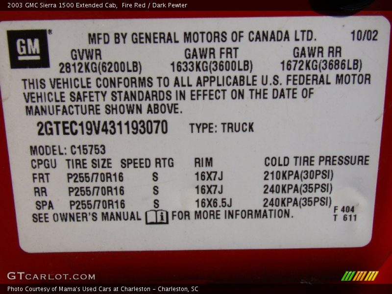 Fire Red / Dark Pewter 2003 GMC Sierra 1500 Extended Cab