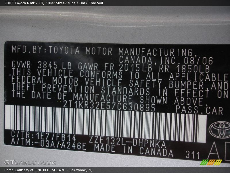 Silver Streak Mica / Dark Charcoal 2007 Toyota Matrix XR