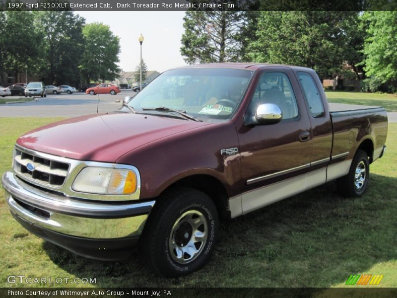 Dark Toreador Red Metallic / Prairie Tan 1997 Ford F250 XLT Extended Cab