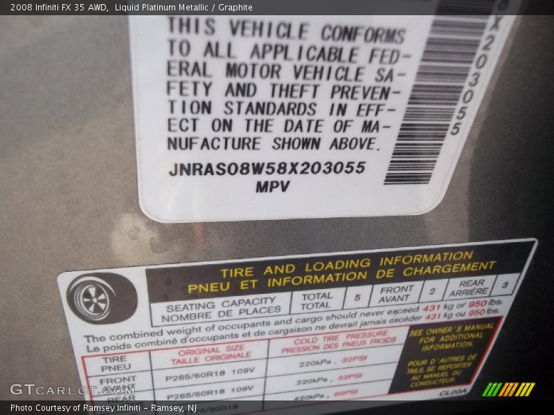 Liquid Platinum Metallic / Graphite 2008 Infiniti FX 35 AWD