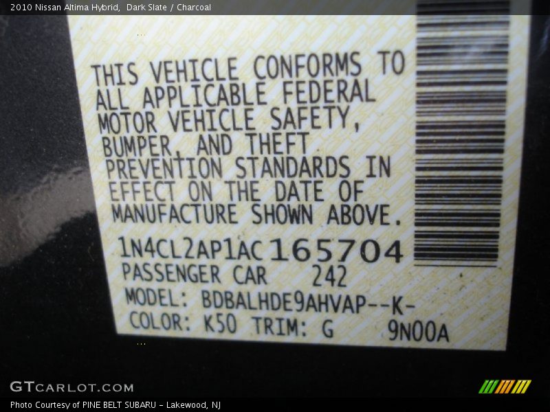 Dark Slate / Charcoal 2010 Nissan Altima Hybrid