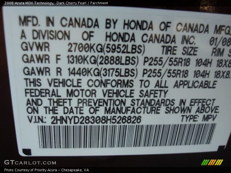 Dark Cherry Pearl / Parchment 2008 Acura MDX Technology
