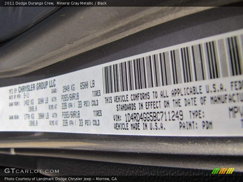 Mineral Gray Metallic / Black 2011 Dodge Durango Crew