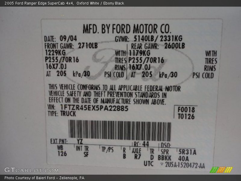 Oxford White / Ebony Black 2005 Ford Ranger Edge SuperCab 4x4
