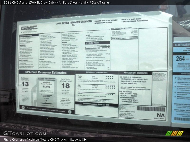  2011 Sierra 1500 SL Crew Cab 4x4 Window Sticker