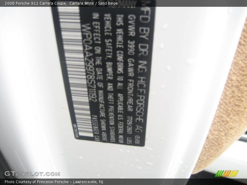Carrara White / Sand Beige 2008 Porsche 911 Carrera Coupe