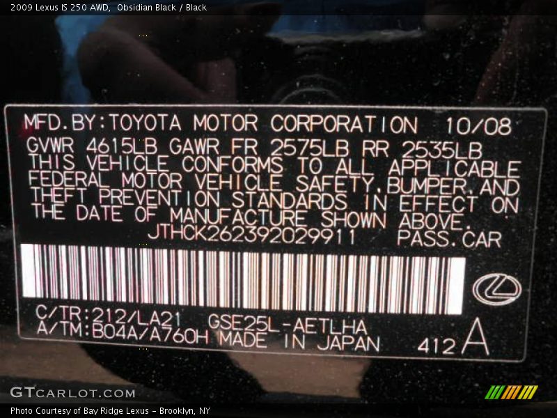 Obsidian Black / Black 2009 Lexus IS 250 AWD