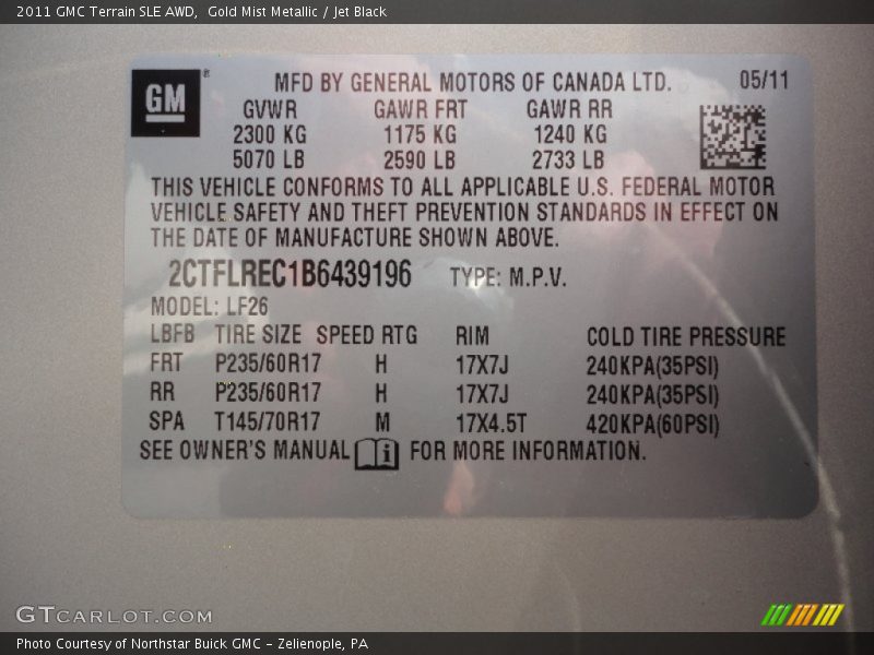 Gold Mist Metallic / Jet Black 2011 GMC Terrain SLE AWD