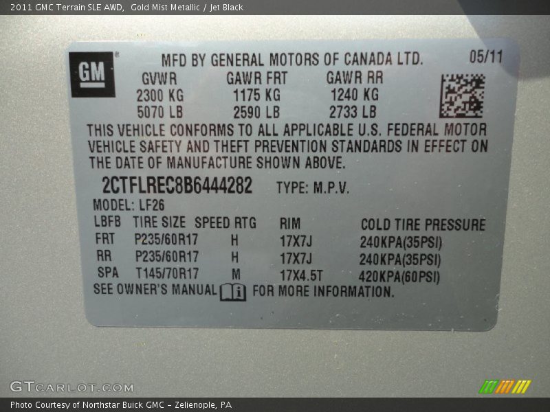 Gold Mist Metallic / Jet Black 2011 GMC Terrain SLE AWD