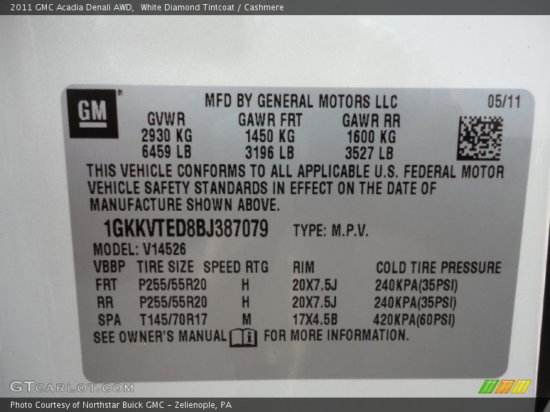 White Diamond Tintcoat / Cashmere 2011 GMC Acadia Denali AWD