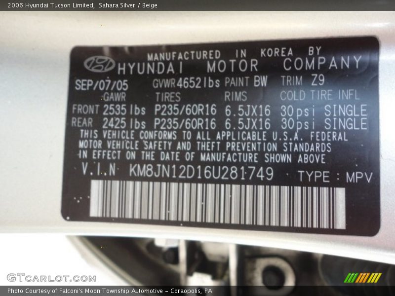 Sahara Silver / Beige 2006 Hyundai Tucson Limited