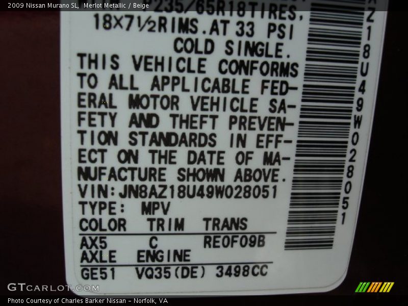 Merlot Metallic / Beige 2009 Nissan Murano SL