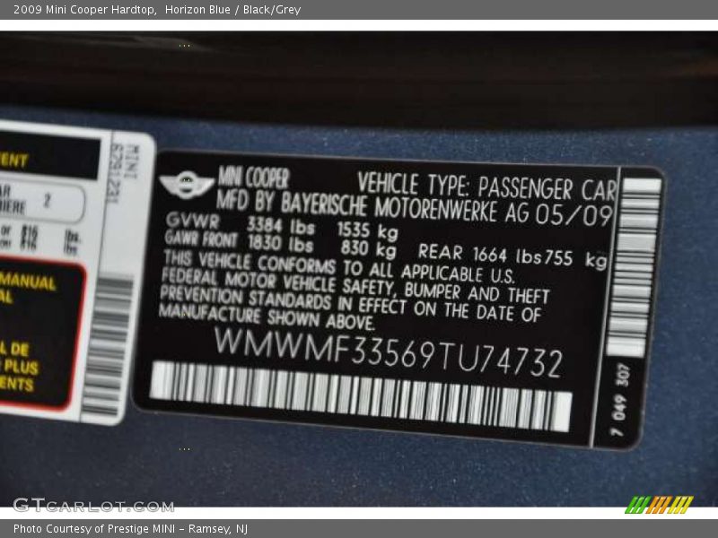 Horizon Blue / Black/Grey 2009 Mini Cooper Hardtop