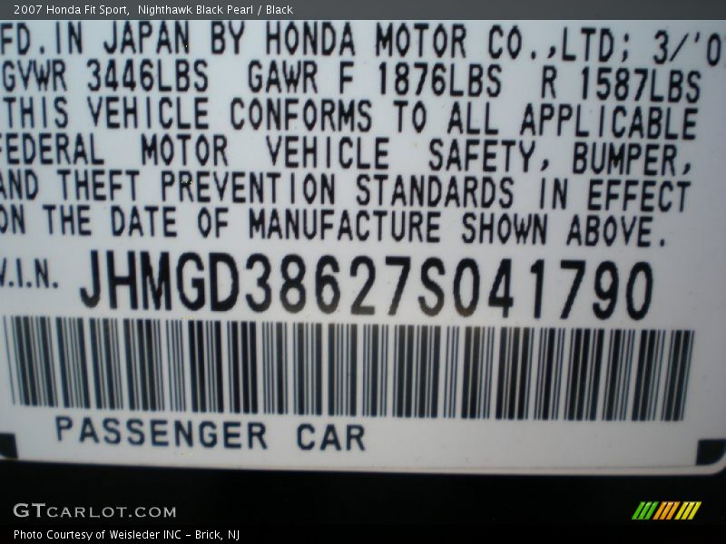 Nighthawk Black Pearl / Black 2007 Honda Fit Sport