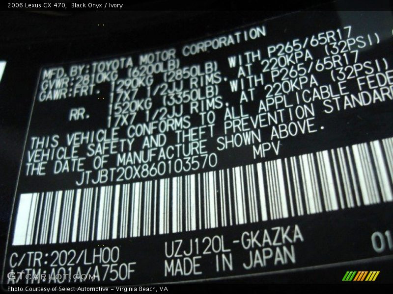 Black Onyx / Ivory 2006 Lexus GX 470