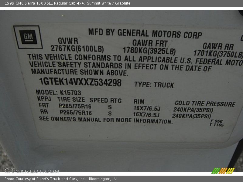 Summit White / Graphite 1999 GMC Sierra 1500 SLE Regular Cab 4x4