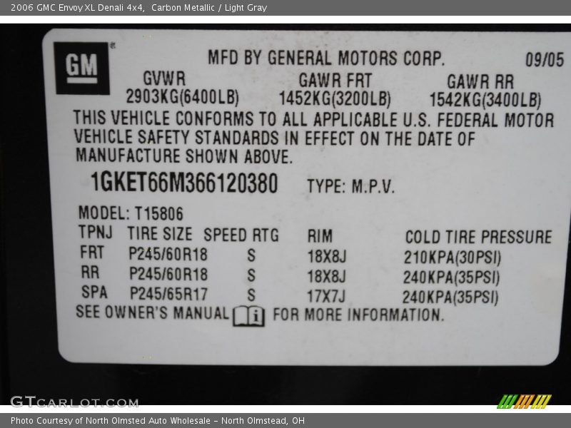Carbon Metallic / Light Gray 2006 GMC Envoy XL Denali 4x4